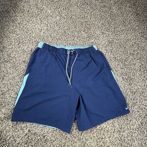 Nike Swim Shorts Men’s XL Blue Lined Swim Trunks Outdoors Swoosh Logo Drawstring